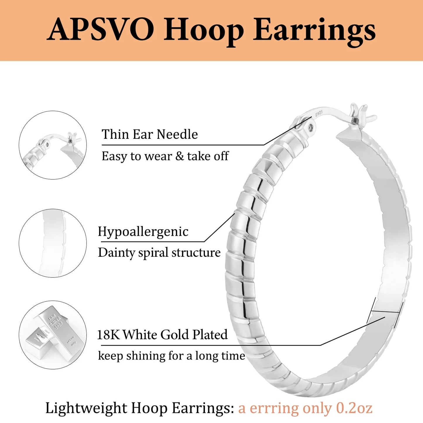 2 Pairs 18K White Gold Plated Hoop Earrings for Women S925 Sterling Silver Post Hypoallergenic Earrings Set Birthday Graduation Jewelry Gifts Her Mom Girlfriend Adults Ideas 30/40MM