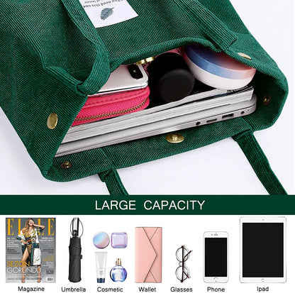Corduroy Tote Bag Large for Women Girl Lady Canvas Shoulder Cord Purse and Handbags with Inner Pocket
